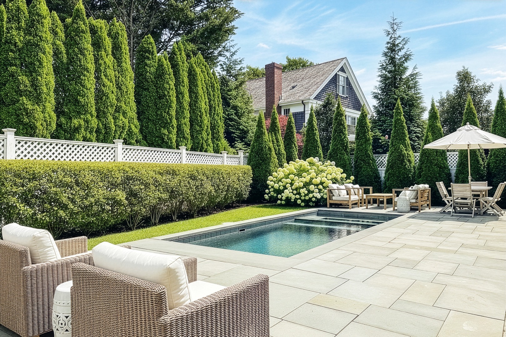 99 Cooke Street Edgartown, MA 02539 - Photo 26 of 26 Backyard with gunite pool and hot tub - this picture is virtually altered