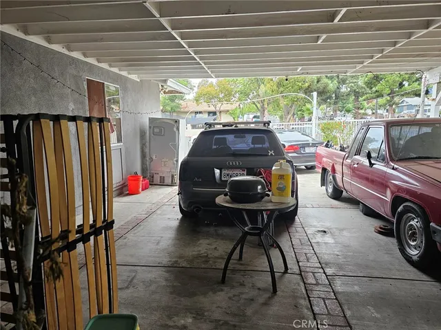 a view of car parked in garage