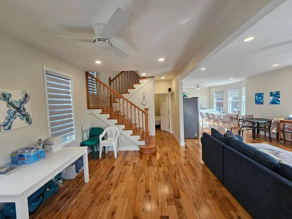 a front view of a building with a parking space