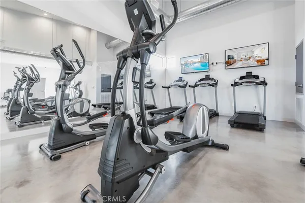 a view of a room with gym equipment