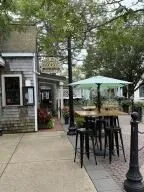 an outdoor space with furniture