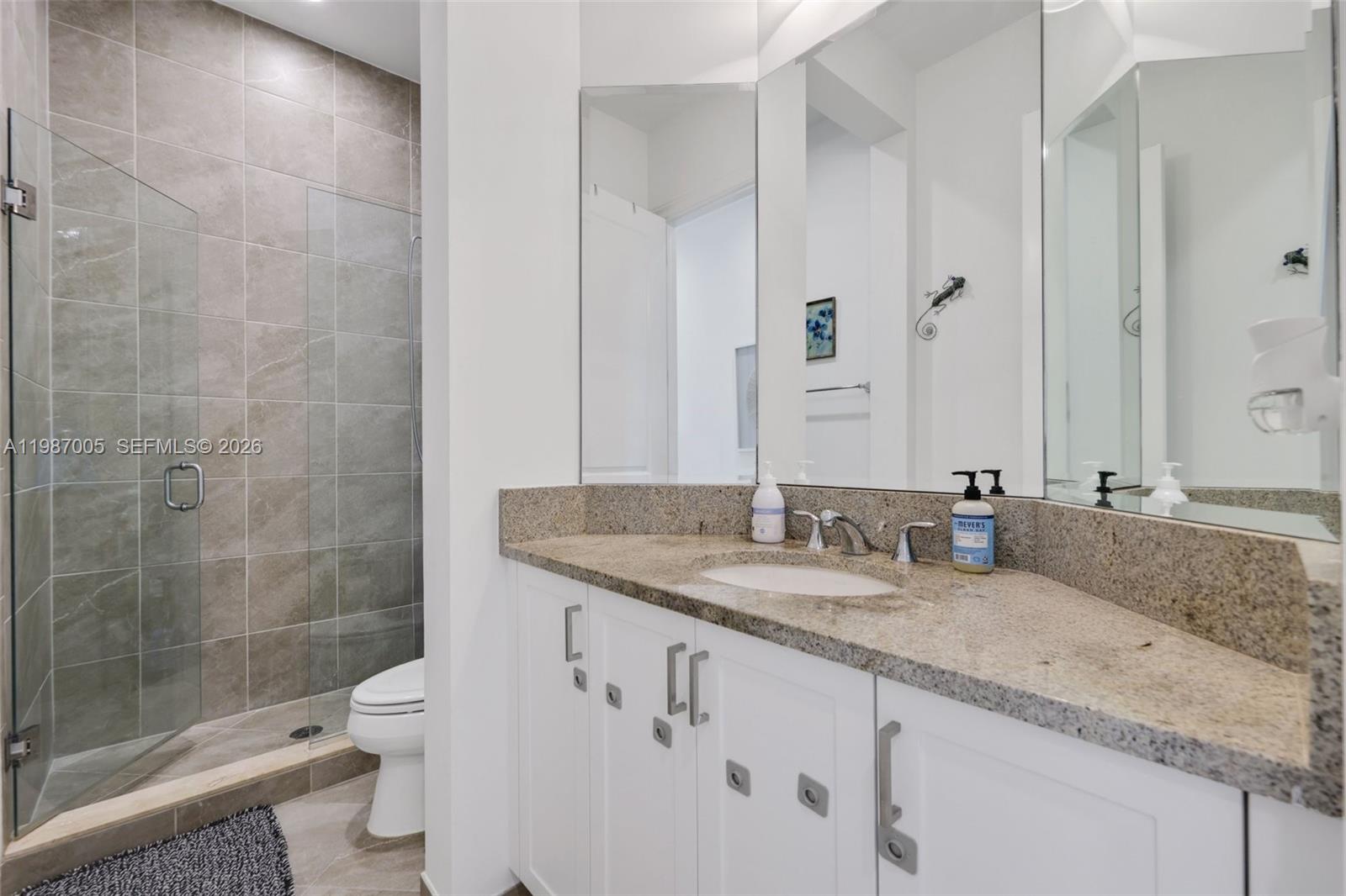 2751 Northwest 70th Boulevard Boca Raton, FL 33496 - Photo 42 of 90 a bathroom with a granite countertop sink a toilet and shower