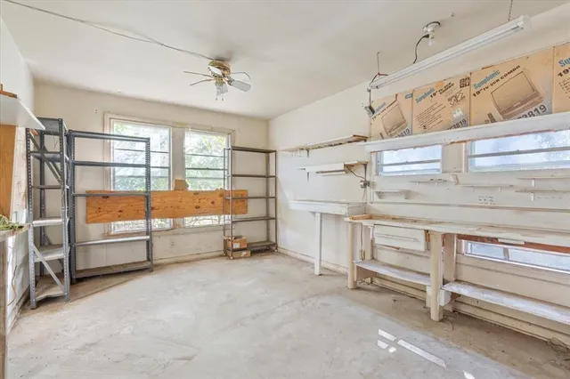 a view of a room with racks on the wall