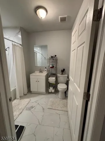 a bathroom with a sink a toilet and a shower