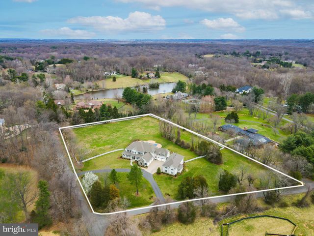 an aerial view of a pool
