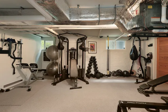 a view of a room with gym equipment