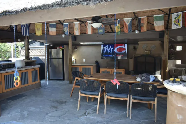 a view of a chairs and tables in patio