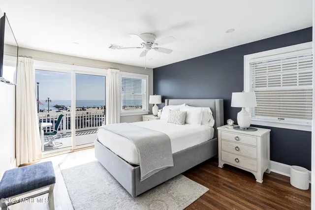 a view of a balcony with wooden floor