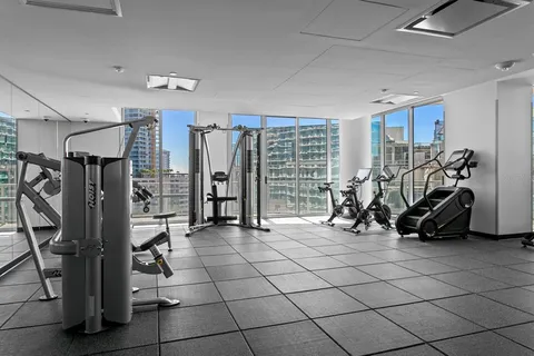 a view of a room with gym equipment