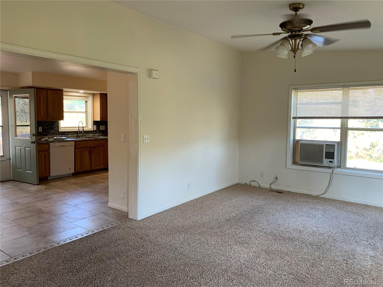 201 Bluebird Drive Bailey, CO 80421 - Photo 11 of 45 an empty room with windows and chandelier fan