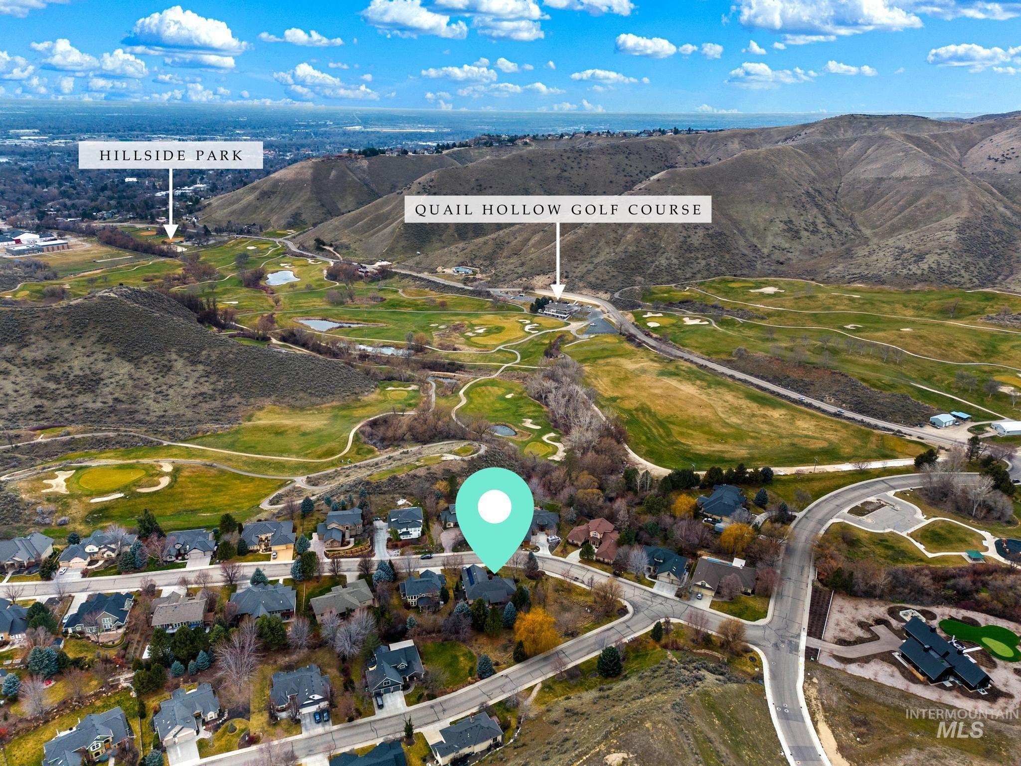 4946 North Villa Ridge Way Boise, ID 83703 - Photo 3 of 49 Aerial perspective showcasing a residential area with proximity to a golf course and parkland