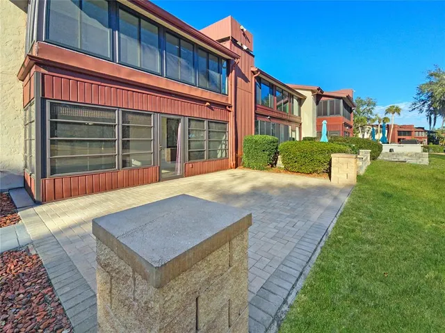 a view of a garden with an outdoor space