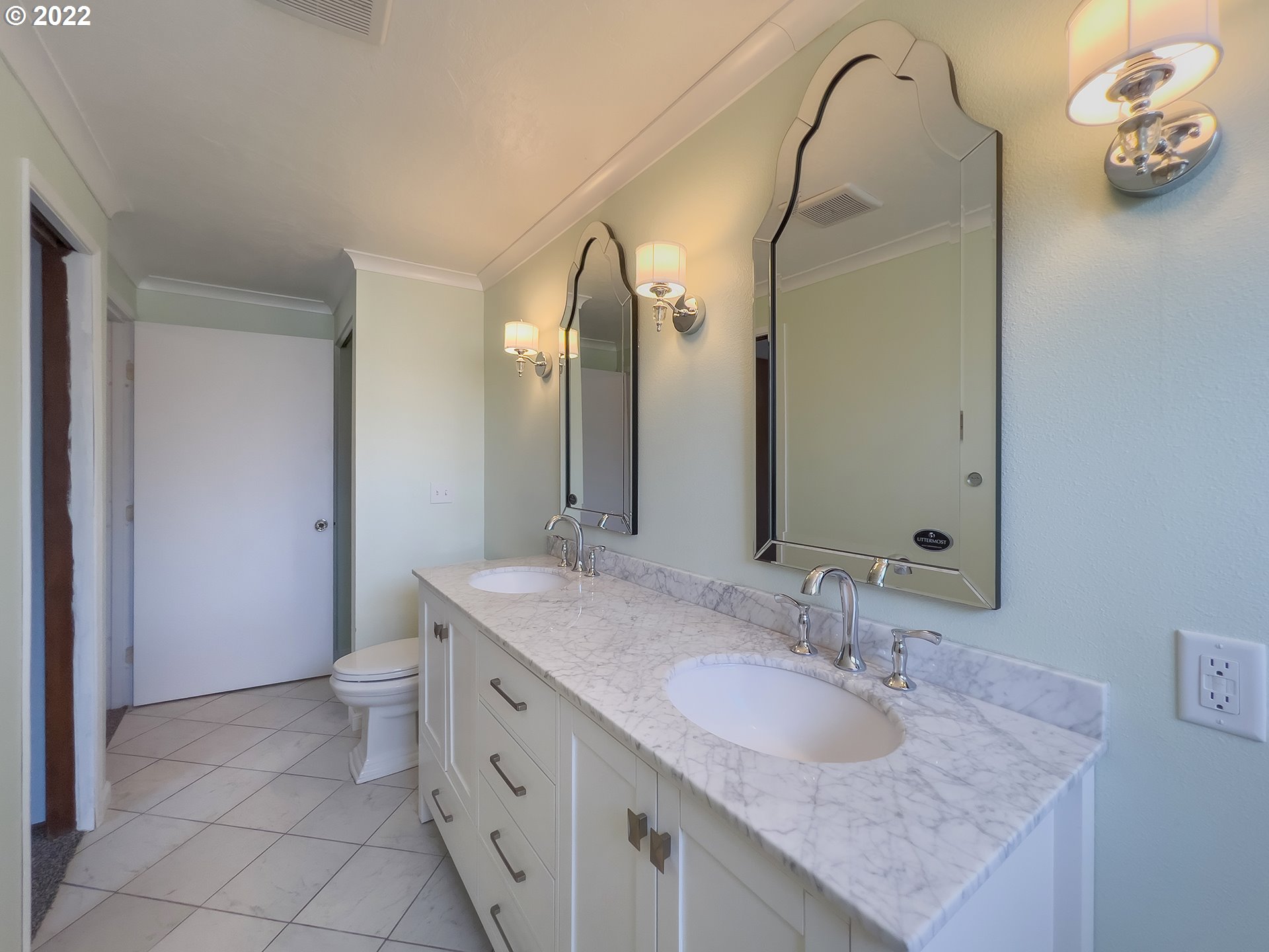 635 71st Street Springfield, OR 97478 - Photo 16 of 31 a bathroom with a granite countertop double vanity sink and mirror