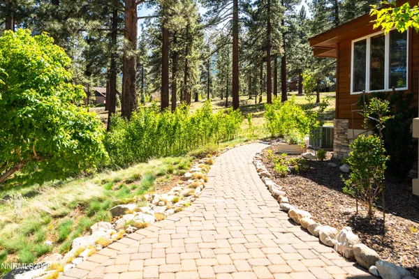 a view of a pathway with a yard