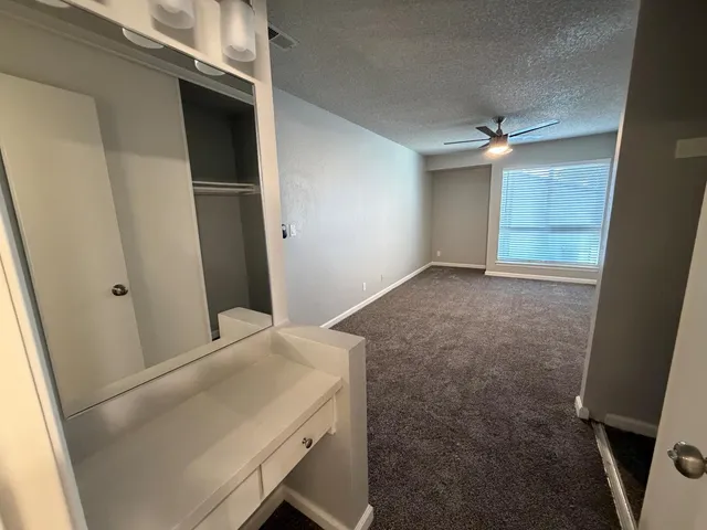 an empty room with a door