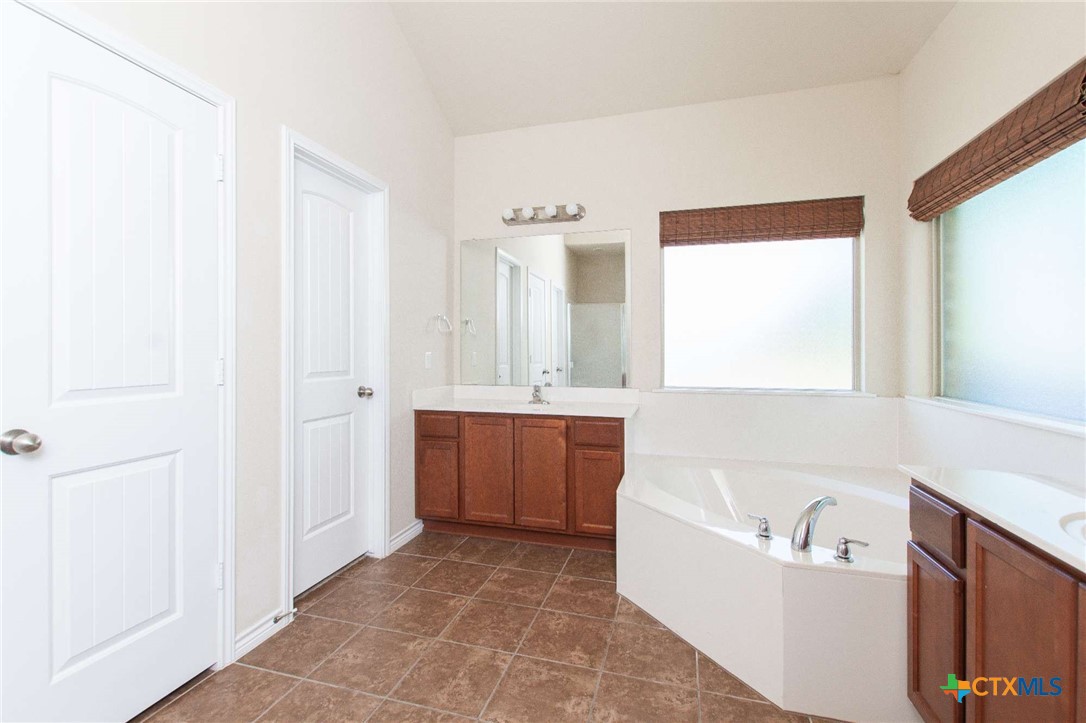 3302 Vineyard Trail Harker Heights, TX 76548 - Photo 12 of 29 a bathroom with a bathtub a sink a window and a mirror