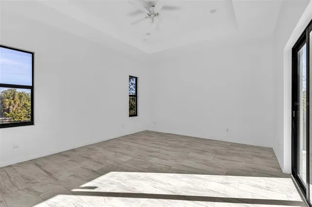 a view of a room with a window