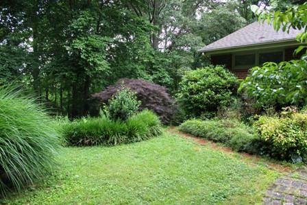 1731 Rutrough Road Southeast Roanoke, VA 24014 - Photo 32 of 34 a view of a garden with plants and a bench