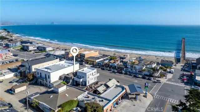 an aerial view of a ocean beach
