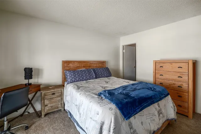 a bedroom with a bed a desk and chair