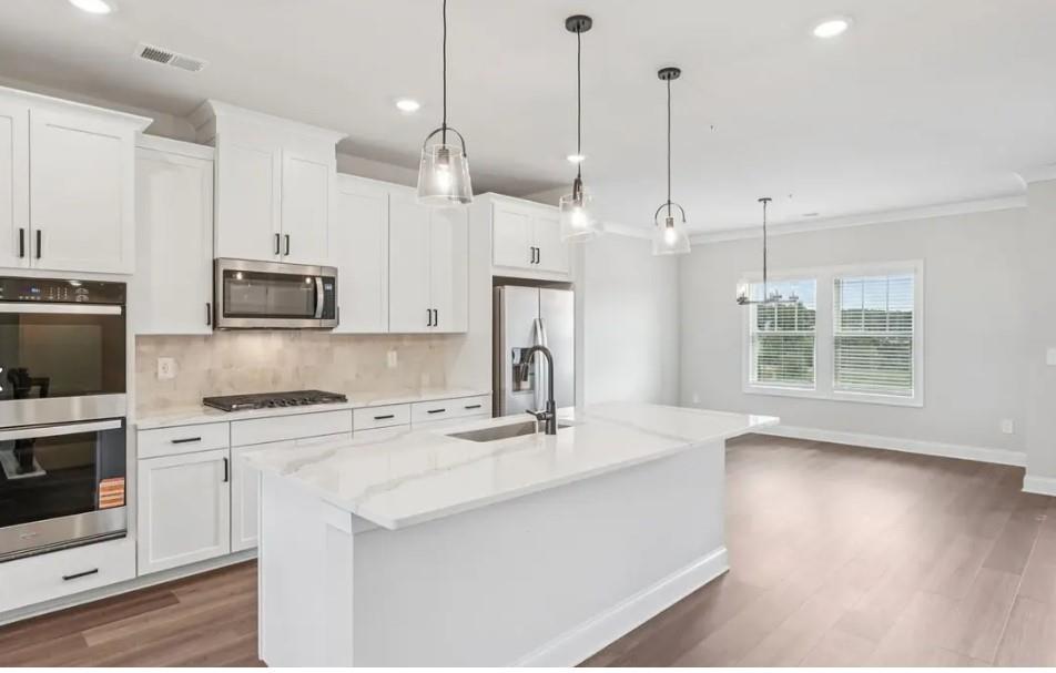 6060 Molo Lane Cumming, GA 30041 - Photo 6 of 14 a kitchen with kitchen island a sink stainless steel appliances and cabinets