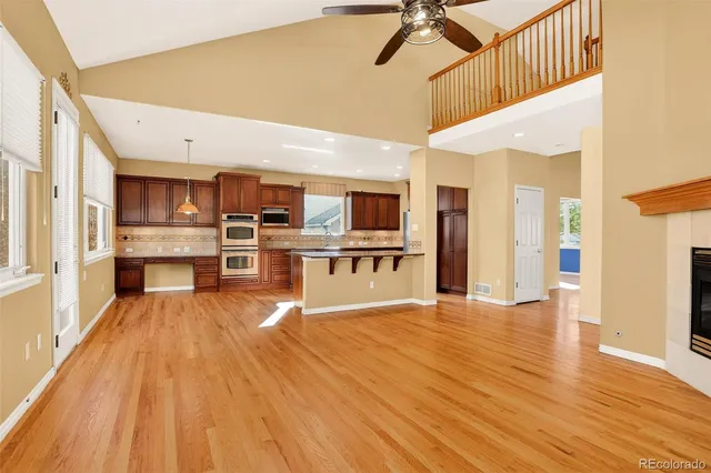 a view of kitchen with wooden floor