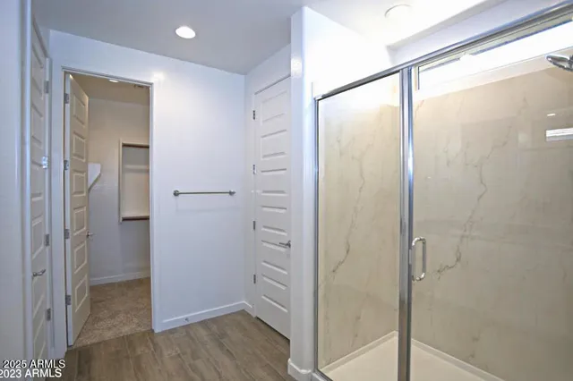 a view of an empty walk in closet