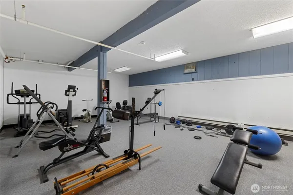 a view of a room with gym equipment