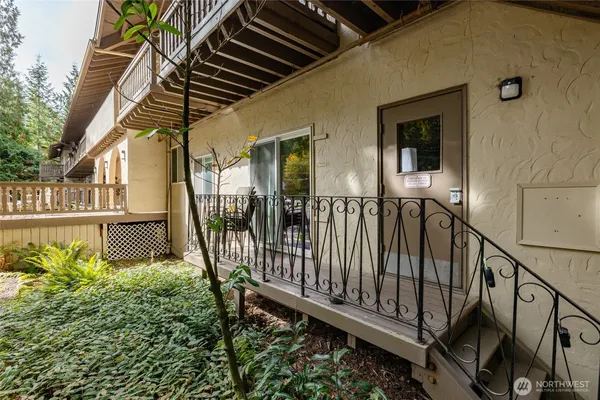 a view of balcony with small garden
