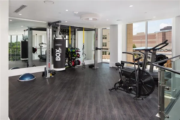 a view of a room with gym equipment