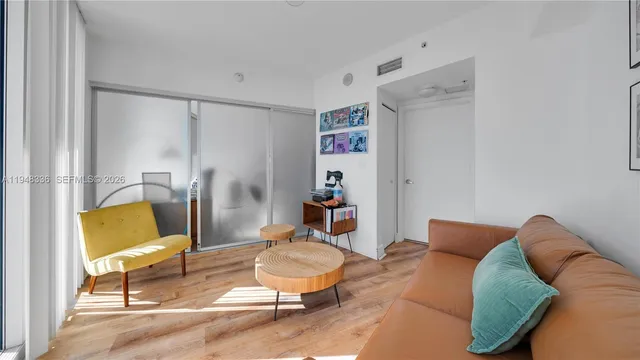 a living room with a couch and a table