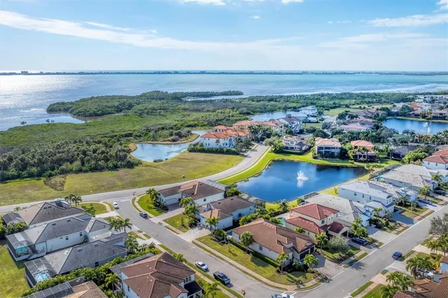 an aerial view of a houses and an outdoor space