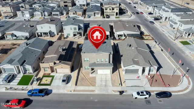 an aerial view of a and white wall