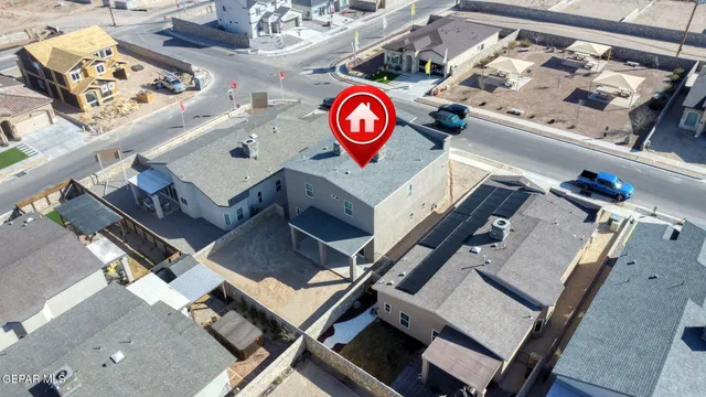 an aerial view of a parking space