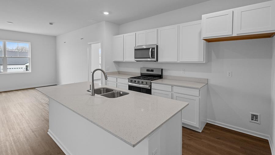 17523 West Windemere Circle Lockport, IL 60441 - Photo 9 of 29 a kitchen with stainless steel appliances granite countertop a sink dishwasher a stove and a microwave with wooden floor