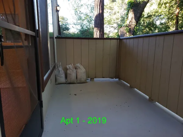 a garden view with a seating space
