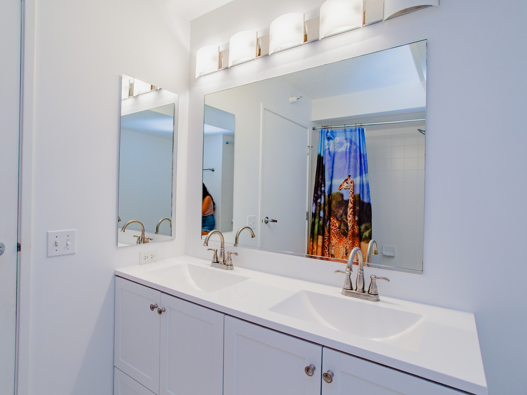 1720 Maple Avenue, Unit 660 Evanston, IL 60201 - Photo 13 of 16 a bathroom with a double vanity sink and a mirror