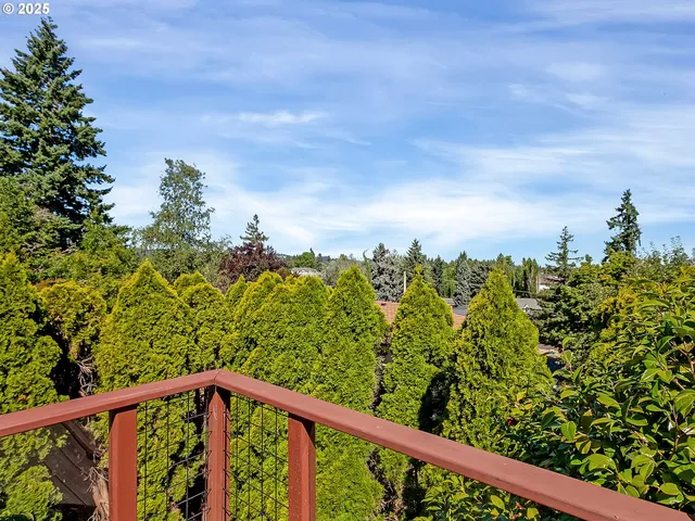 a view of a yard with wooden fence