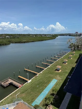 a view of a lake with a mountain in the background