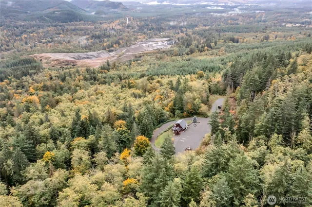 an aerial view of residential house and covered with trees