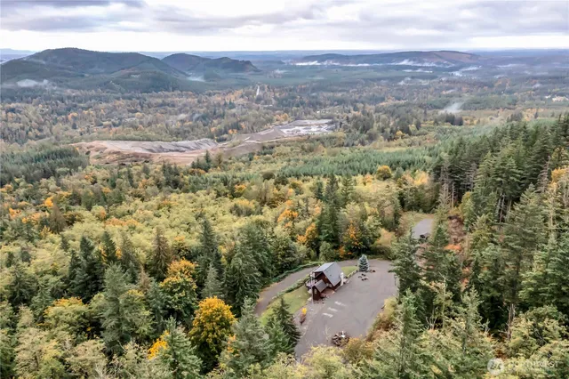 an aerial view of residential house with green space
