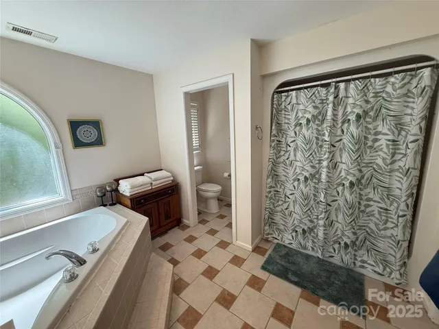a bathroom with a double vanity sink toilet and shower