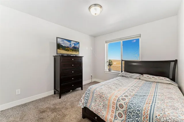 a bedroom with a bed and a closet