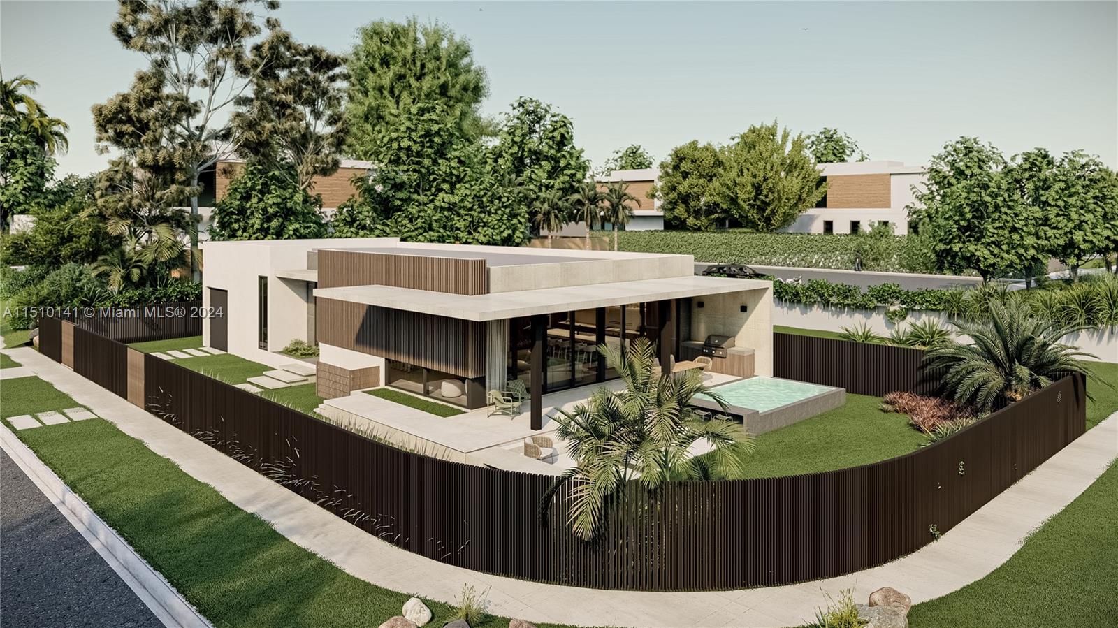 a view of a chairs and table in the backyard