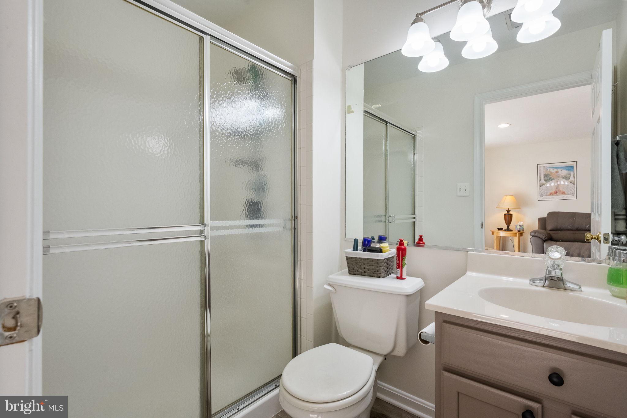 43111 Gatwick Square Ashburn, VA 20147 - Photo 26 of 34 a bathroom with a sink a toilet a mirror and shower