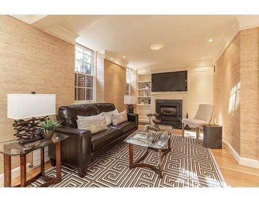 5 Charles River Square Boston, MA 02114 - Photo 6 of 21 a living room with furniture a flat screen tv and a fireplace