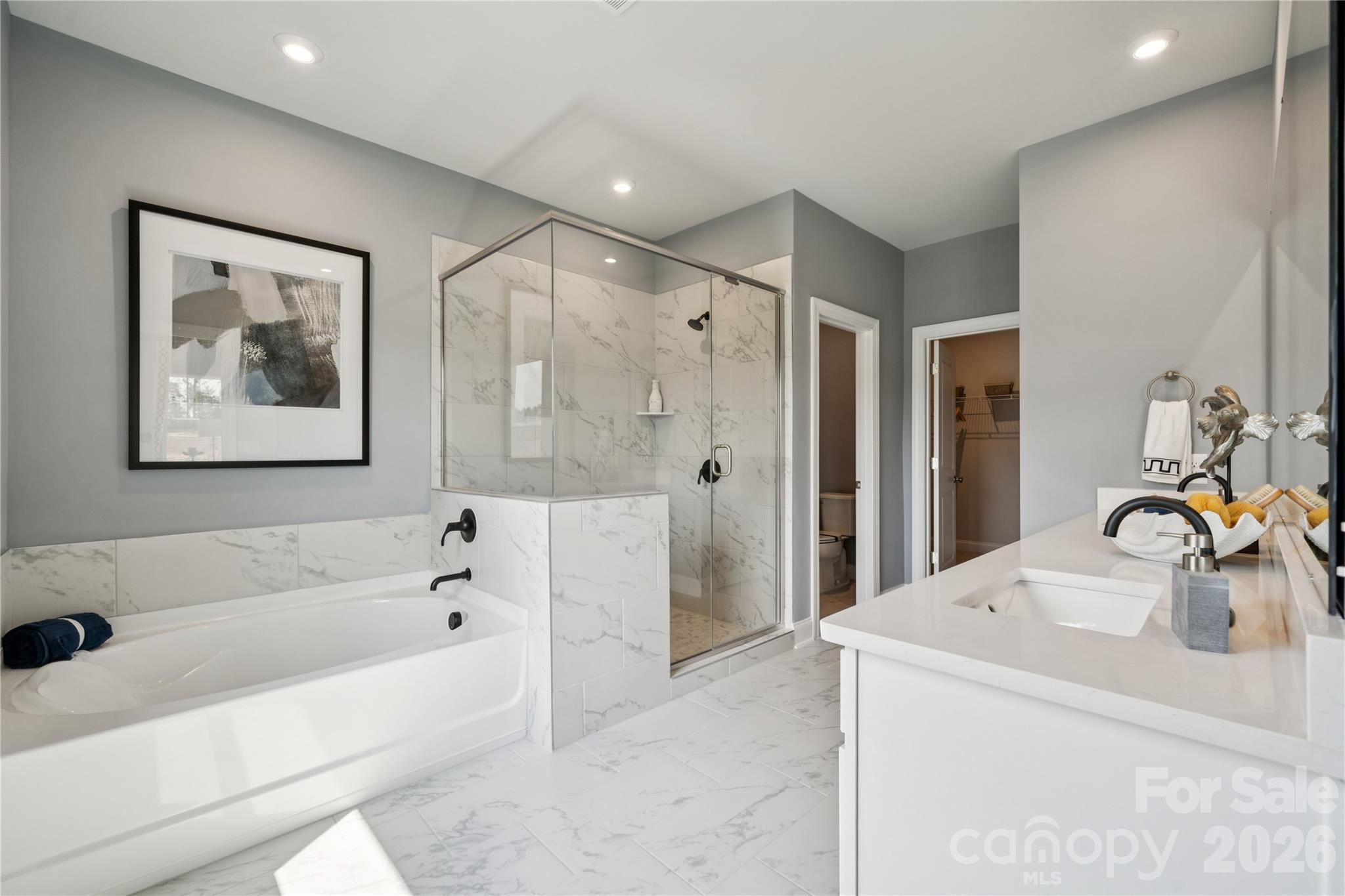 1293 Margo Mannor None Fort Mill Fort Mill, SC 29708 - Photo 7 of 32 a bathroom with a tub a sink and mirror