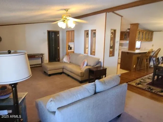 a living room with furniture and a table