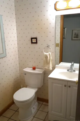a bathroom with a sink a toilet and a mirror