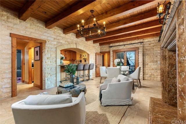 an aerial view of a house with a garden